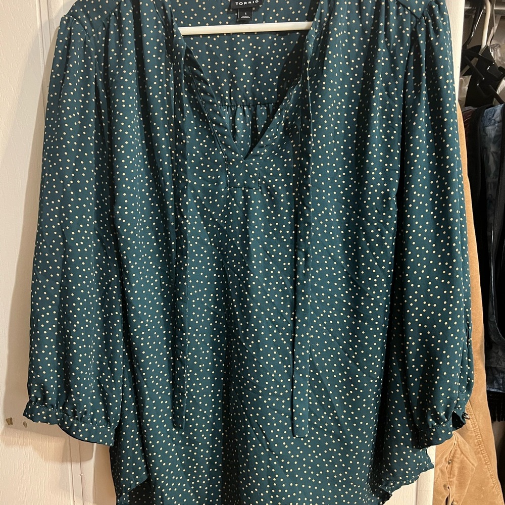 Torrid Teal with Yellow Polka Dots Blouse
